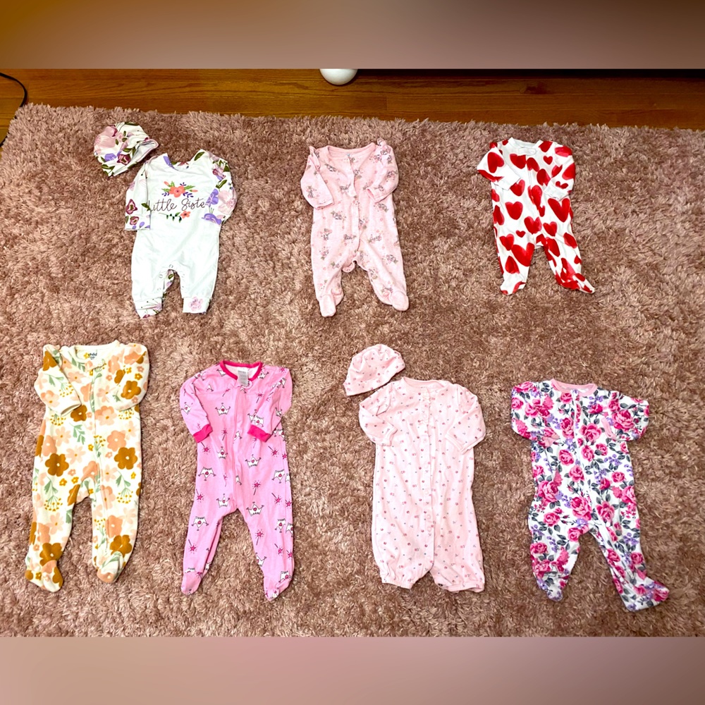 NINE ITEMS- Baby Girl Sleeper Bundle + Sleep sack